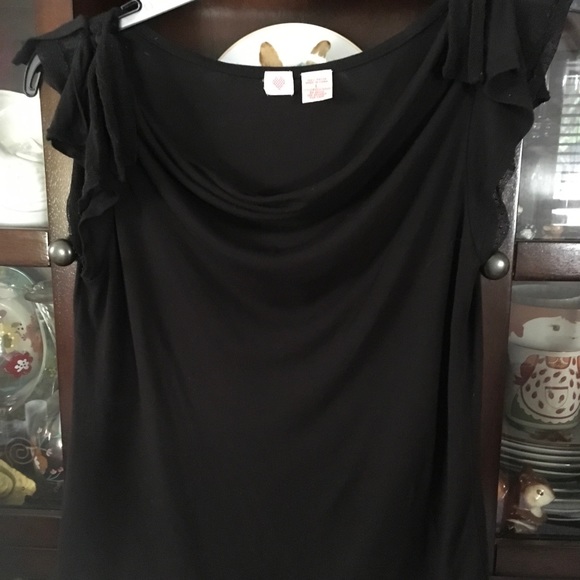 Anthropologie Black Flutter Cap Sleeve Sz M - Picture 1 of 6